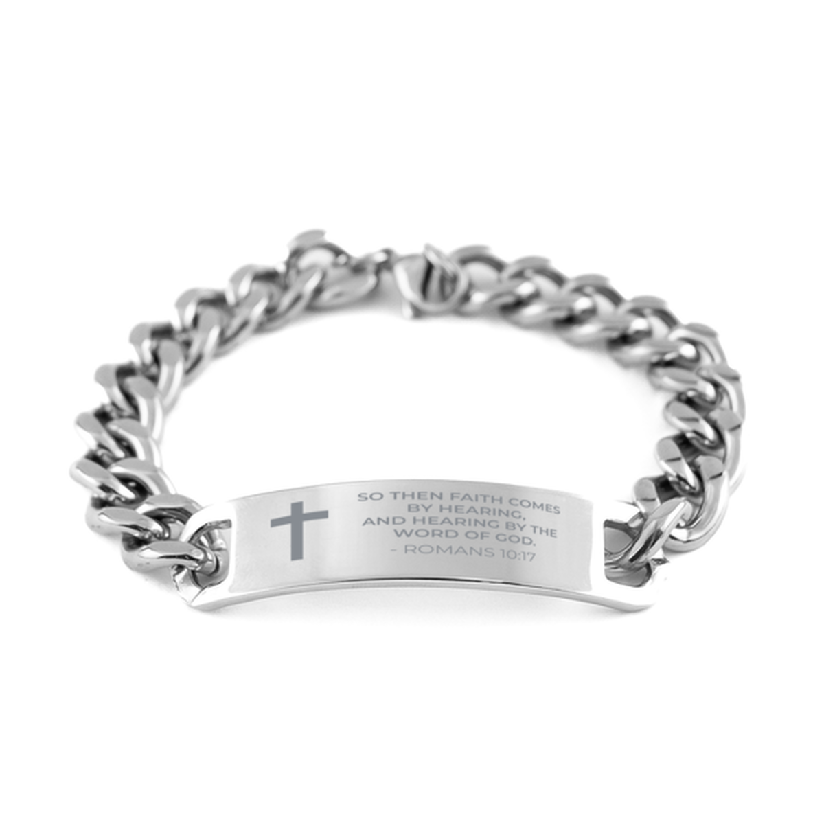 Bible Verse Chain Stainless Steel Bracelet, Romans 10:17 So Then Faith Comes By Hearing, And Hearing By, Inspirational Christian Gifts For Men Women