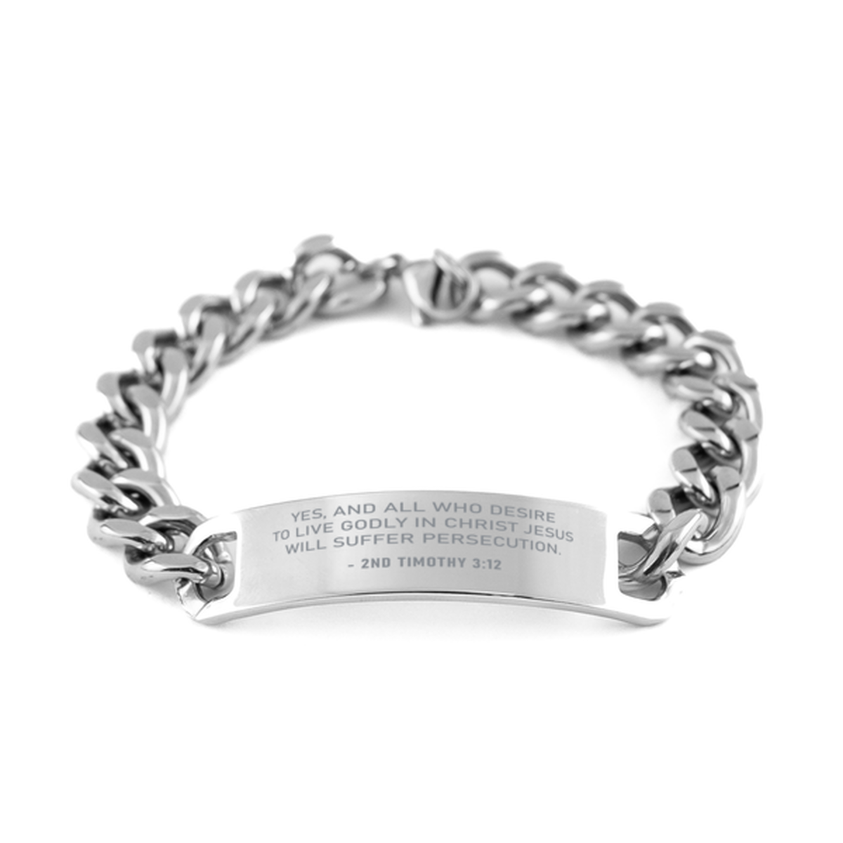 Bible Verse Chain Stainless Steel Bracelet, 2Nd Timothy 3:12 Yes, And All Who Desire To Live Godly In Christ, Inspirational Christian Gifts For Men Women