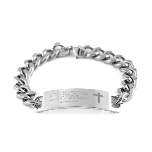 Bible Verse Chain Stainless Steel Bracelet, 1St John 3:18 My Little Children, Let Us Not Love In Word Or In, Inspirational Christian Gifts For Men Women