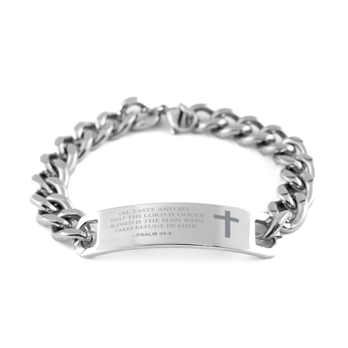 Bible Verse Chain Stainless Steel Bracelet, Psalm 34:8 Oh, Taste And See That The Lord Is Good! Blessed, Inspirational Christian Gifts For Men Women