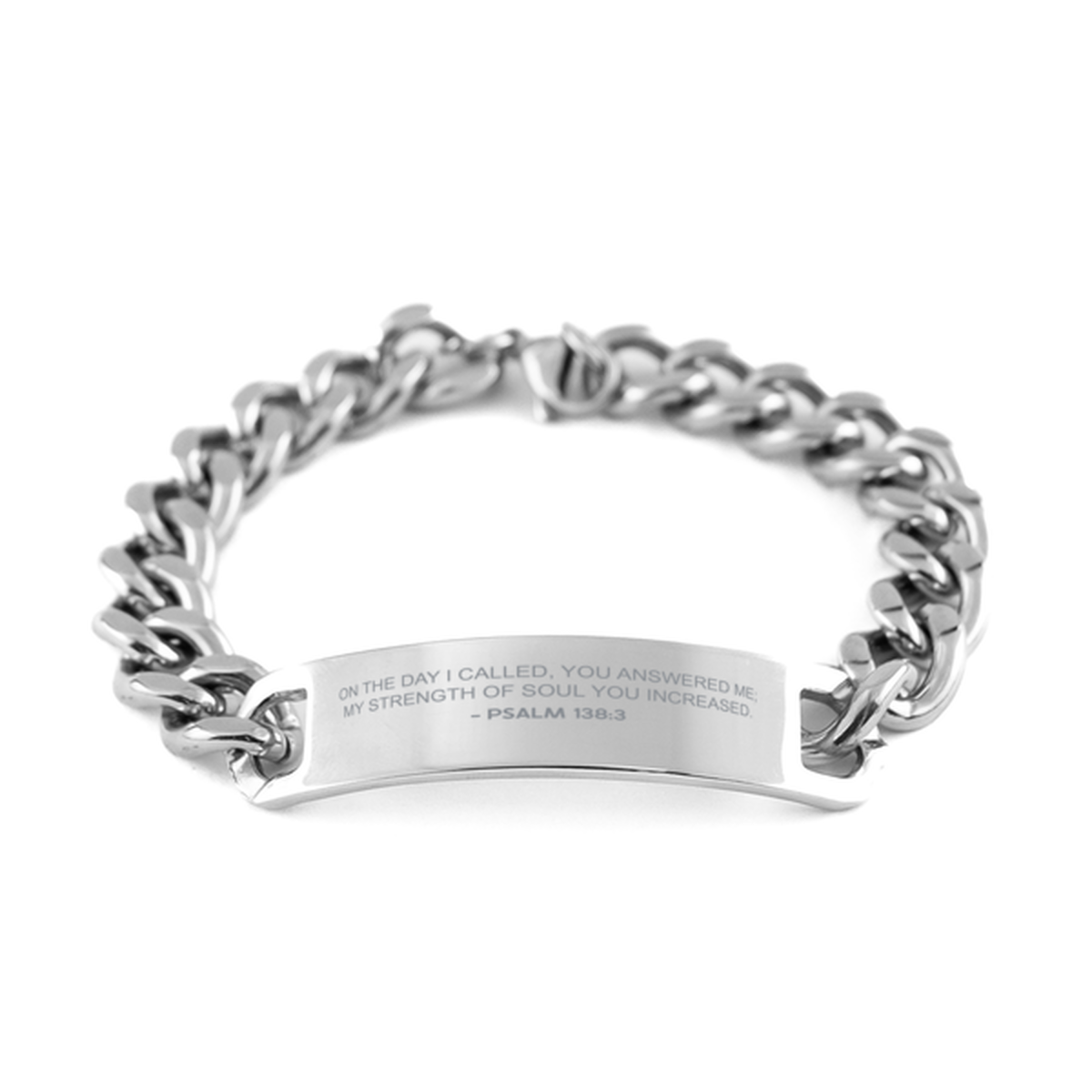 Bible Verse Chain Stainless Steel Bracelet, Psalm 138:3 On The Day I Called, You Answered Me; My Strength, Inspirational Christian Gifts For Men Women
