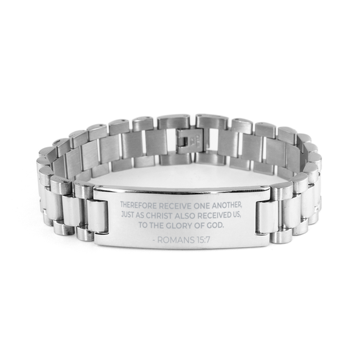 Christian Ladder Stainless Steel Bracelet, Romans 15:7 Therefore Receive One Another, Just As Christ, Motivational Bible Verse Gifts For Men Women