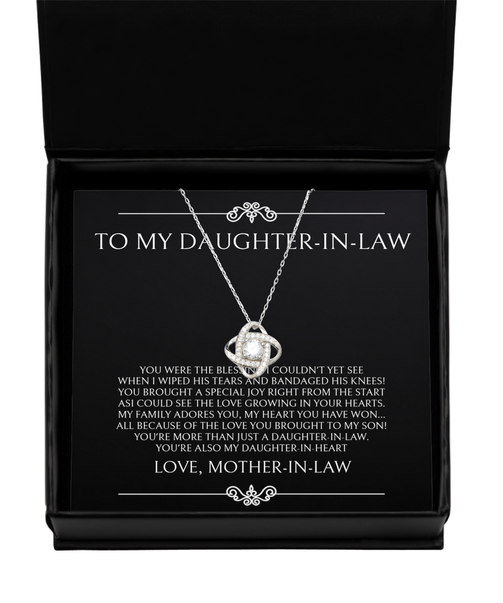 To My Daughter in Law Gifts, The Blessing I Couldn't See, .925 Sterling Silver Love Knot Necklace For Women, Wedding Birthday Christmas Jewelry Gifts From Mother-in-law