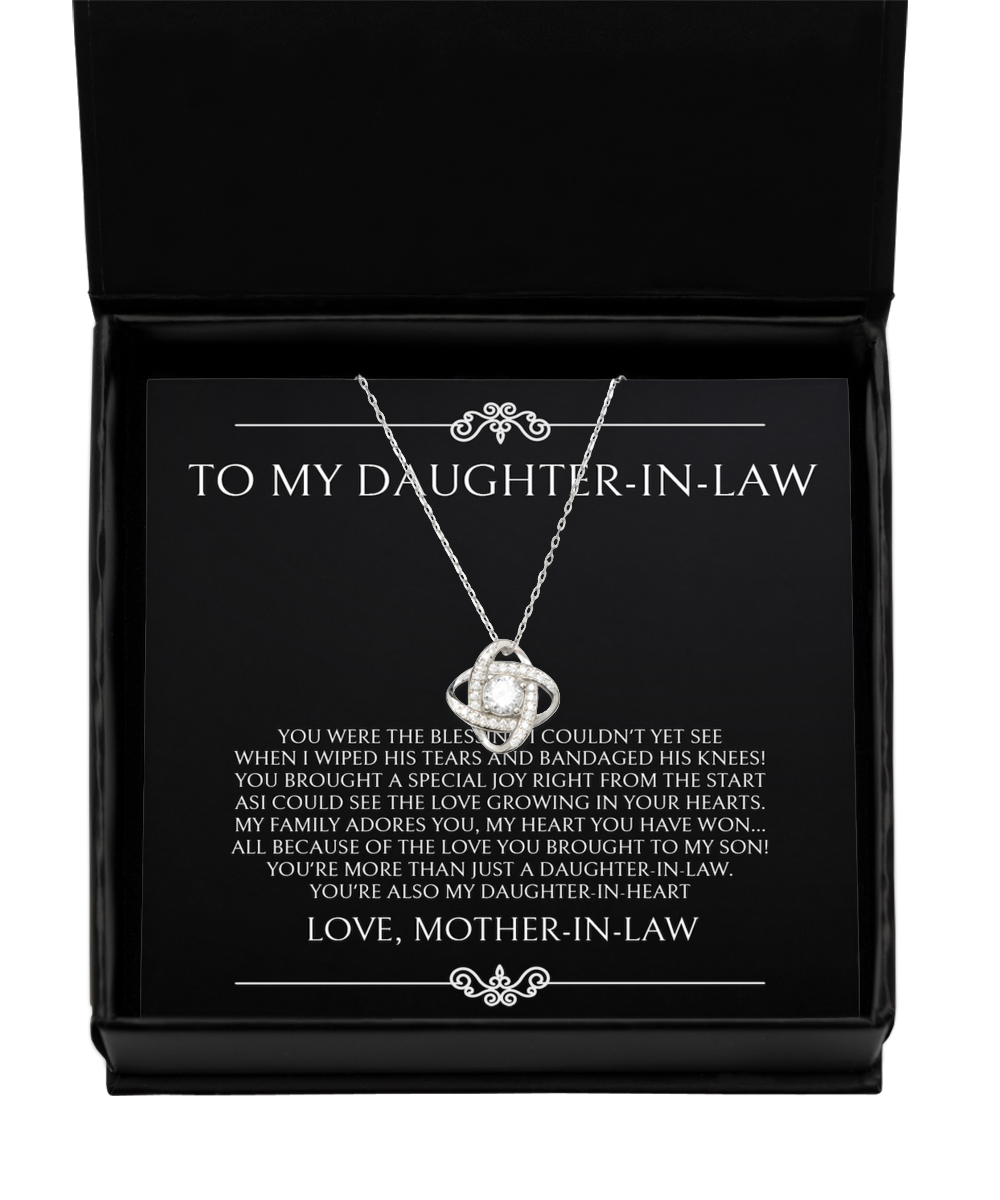 To My Daughter in Law Gifts, The Blessing I Couldn't See, .925 Sterling Silver Love Knot Necklace For Women, Wedding Birthday Christmas Jewelry Gifts From Mother-in-law