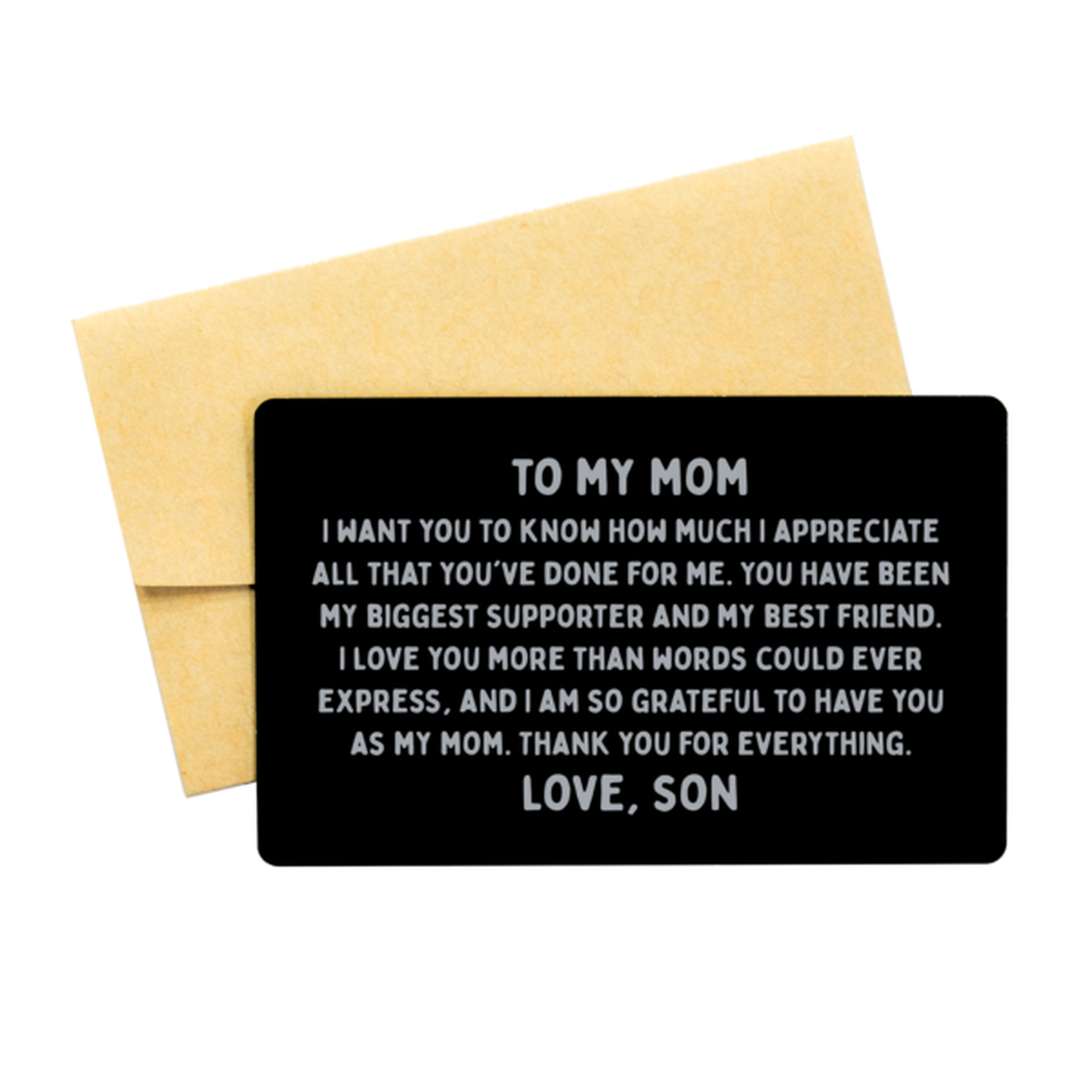 To My Mom From Son, Son to Mom Wallet Insert Card, Mother's Day Gifts from Son to Mom