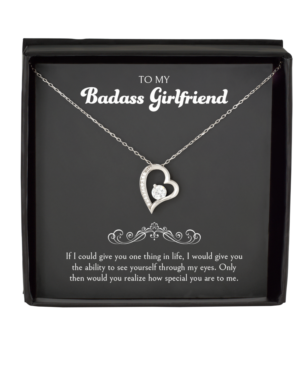 Badass Girlfriend Necklace, 1 Year Anniversary For Girlfriends Unique Gifts, Beautiful Birthday Gifts for Her Romantic, To My Badass Girlfriend Solitaire Crystal Necklace For Women