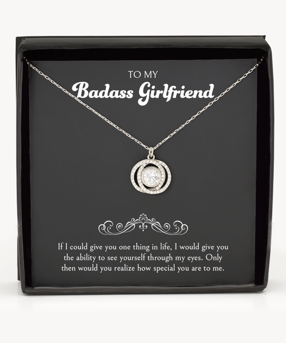 Badass Girlfriend Necklace, 1 Year Anniversary For Girlfriends Unique Gifts, Beautiful Birthday Gifts for Her Romantic, To My Badass Girlfriend Double Crystal Circle Necklace For Women