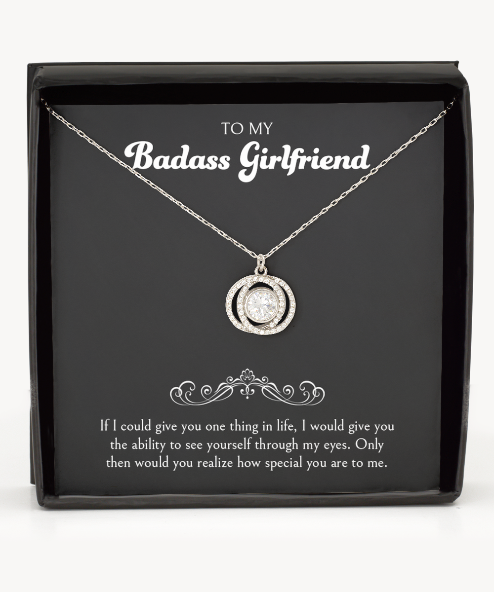 Badass Girlfriend Necklace, 1 Year Anniversary For Girlfriends Unique Gifts, Beautiful Birthday Gifts for Her Romantic, To My Badass Girlfriend Double Crystal Circle Necklace For Women