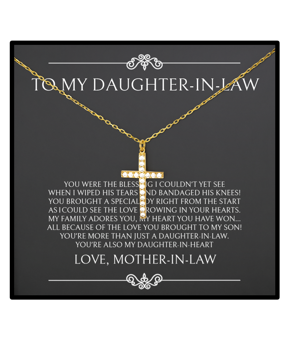 Birthday Card For Daughter in law, Crystal Gold Cross Necklace, To My Daughter in law Necklace from Mother in law, Future Daughter in Law Wedding Gifts