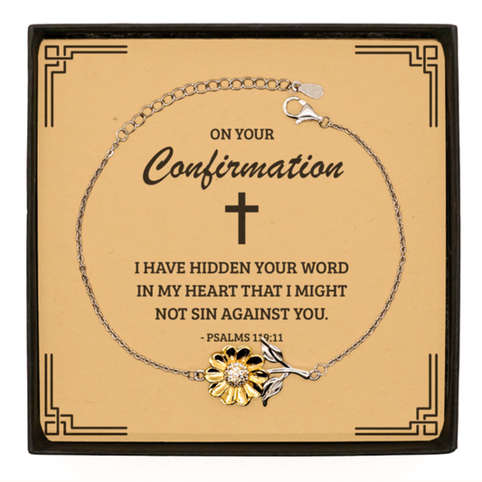 Confirmation Gifts for Teenage Girls, I have hidden your word in my heart, .925 Sterling Silver Sunflower Bracelet with Bible Verse Message Card, Religious Catholic Bracelet for Daughter, Granddaughter