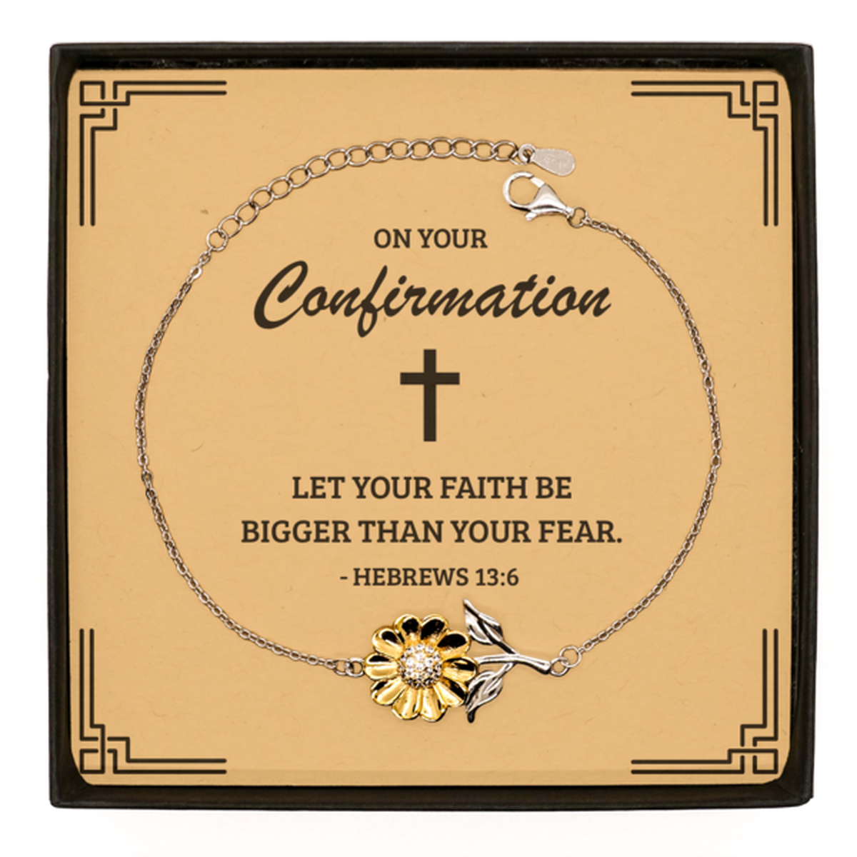 Confirmation Gifts for Teenage Girls, Let your faith be bigger than your fear, .925 Sterling Silver Sunflower Bracelet with Bible Verse Message Card, Religious Catholic Bracelet for Daughter, Granddaughter