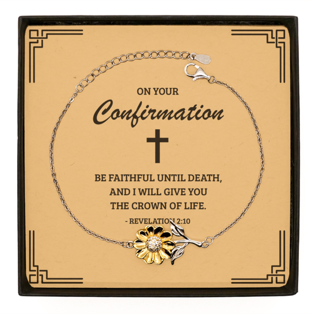 Confirmation Gifts for Teenage Girls, Be faithful until death, .925 Sterling Silver Sunflower Bracelet with Bible Verse Message Card, Religious Catholic Bracelet for Daughter, Granddaughter