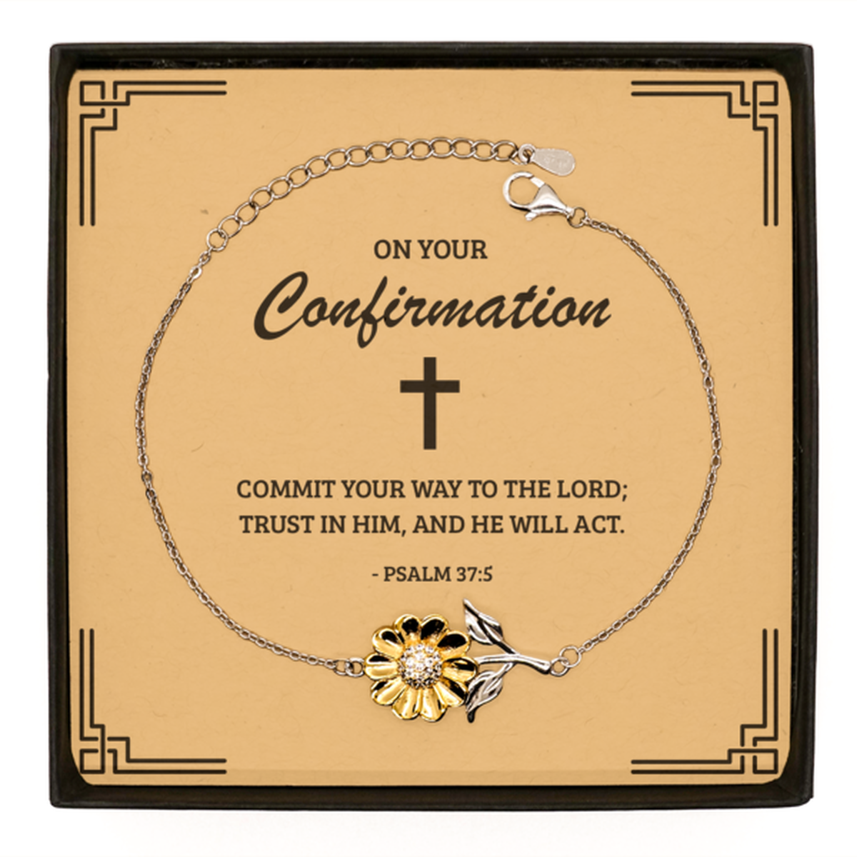 Confirmation Gifts for Teenage Girls, Commit your way to the Lord, .925 Sterling Silver Sunflower Bracelet with Bible Verse Message Card, Religious Catholic Bracelet for Daughter, Granddaughter