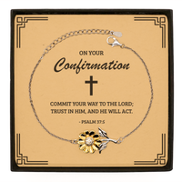 Load image into Gallery viewer, Confirmation Gifts for Teenage Girls, Commit your way to the Lord, .925 Sterling Silver Sunflower Bracelet with Bible Verse Message Card, Religious Catholic Bracelet for Daughter, Granddaughter
