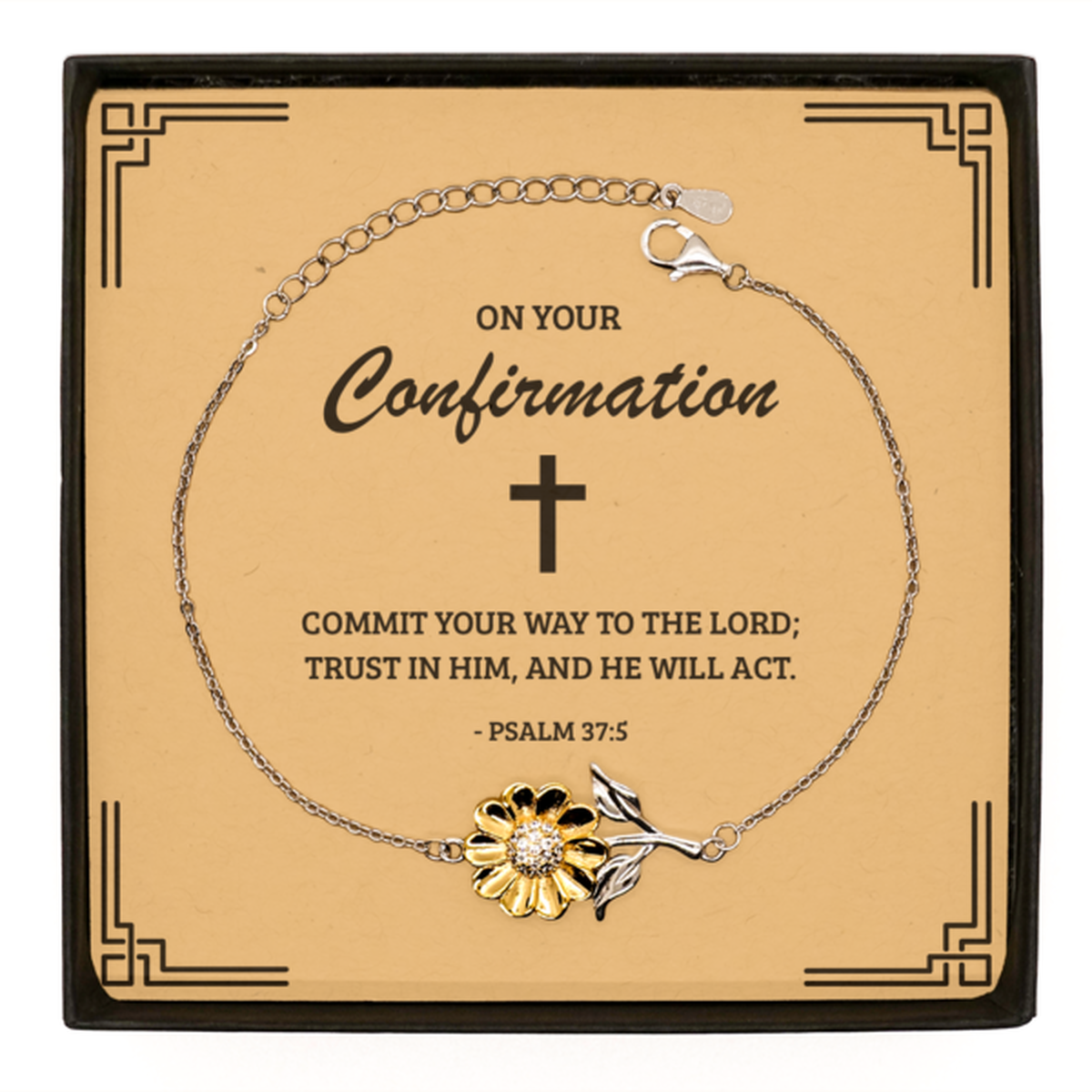 Confirmation Gifts for Teenage Girls, Commit your way to the Lord, .925 Sterling Silver Sunflower Bracelet with Bible Verse Message Card, Religious Catholic Bracelet for Daughter, Granddaughter