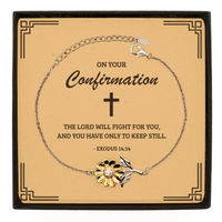 Load image into Gallery viewer, Confirmation Gifts for Teenage Girls, The Lord will fight for you, .925 Sterling Silver Sunflower Bracelet with Bible Verse Message Card, Religious Catholic Bracelet for Daughter, Granddaughter
