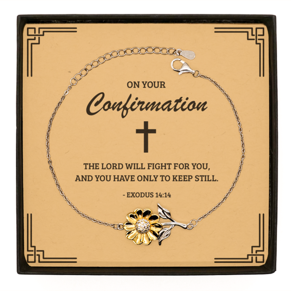 Confirmation Gifts for Teenage Girls, The Lord will fight for you, .925 Sterling Silver Sunflower Bracelet with Bible Verse Message Card, Religious Catholic Bracelet for Daughter, Granddaughter
