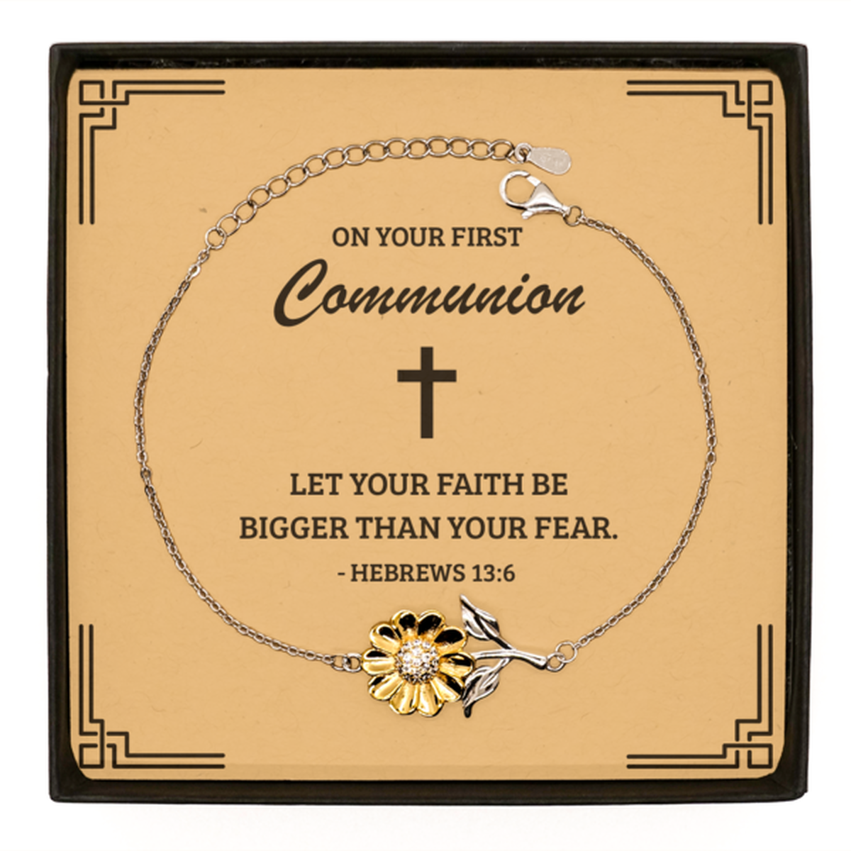 First Communion Gifts for Teenage Girls, Let your faith be bigger than your fear, .925 Sterling Silver Sunflower Bracelet with Bible Verse Message Card, Religious Catholic Bracelet for Daughter, Granddaughter