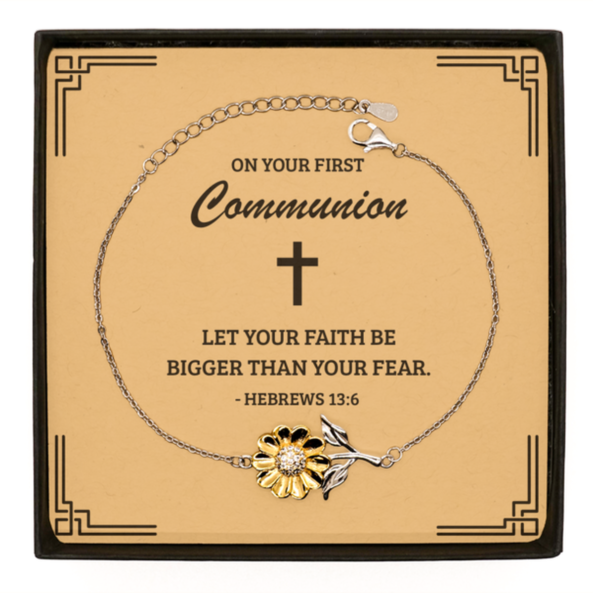 First Communion Gifts for Teenage Girls, Let your faith be bigger than your fear, .925 Sterling Silver Sunflower Bracelet with Bible Verse Message Card, Religious Catholic Bracelet for Daughter, Granddaughter