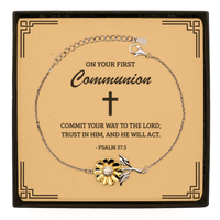 Load image into Gallery viewer, First Communion Gifts for Teenage Girls, Commit your way to the Lord, .925 Sterling Silver Sunflower Bracelet with Bible Verse Message Card, Religious Catholic Bracelet for Daughter, Granddaughter
