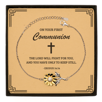 Load image into Gallery viewer, First Communion Gifts for Teenage Girls, The Lord will fight for you, .925 Sterling Silver Sunflower Bracelet with Bible Verse Message Card, Religious Catholic Bracelet for Daughter, Granddaughter
