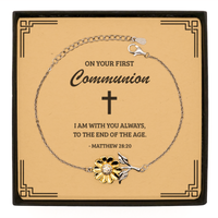 Load image into Gallery viewer, First Communion Gifts for Teenage Girls, I am with you always, .925 Sterling Silver Sunflower Bracelet with Bible Verse Message Card, Religious Catholic Bracelet for Daughter, Granddaughter
