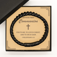 Load image into Gallery viewer, First Communion Gifts for Teenage Boys, To live is Christ, and to die is gain, Stone Leather Bracelet with Bible Verse Message Card, Religious Catholic Bracelet for Son, Grandson, Dad, Godfather
