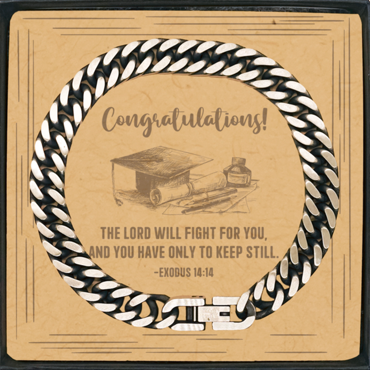 Religious Graduation Cards, The Lord will fight for you, Bible Verse Cuban Link Chain Bracelet, Christian Graduation Gifts