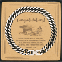 Load image into Gallery viewer, Religious Graduation Cards, Trust in the Lord with all your heart, Bible Verse Cuban Link Chain Bracelet, Christian Graduation Gifts
