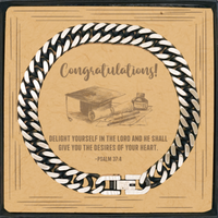 Load image into Gallery viewer, Religious Graduation Cards, Delight yourself in the Lord, Bible Verse Cuban Link Chain Bracelet, Christian Graduation Gifts
