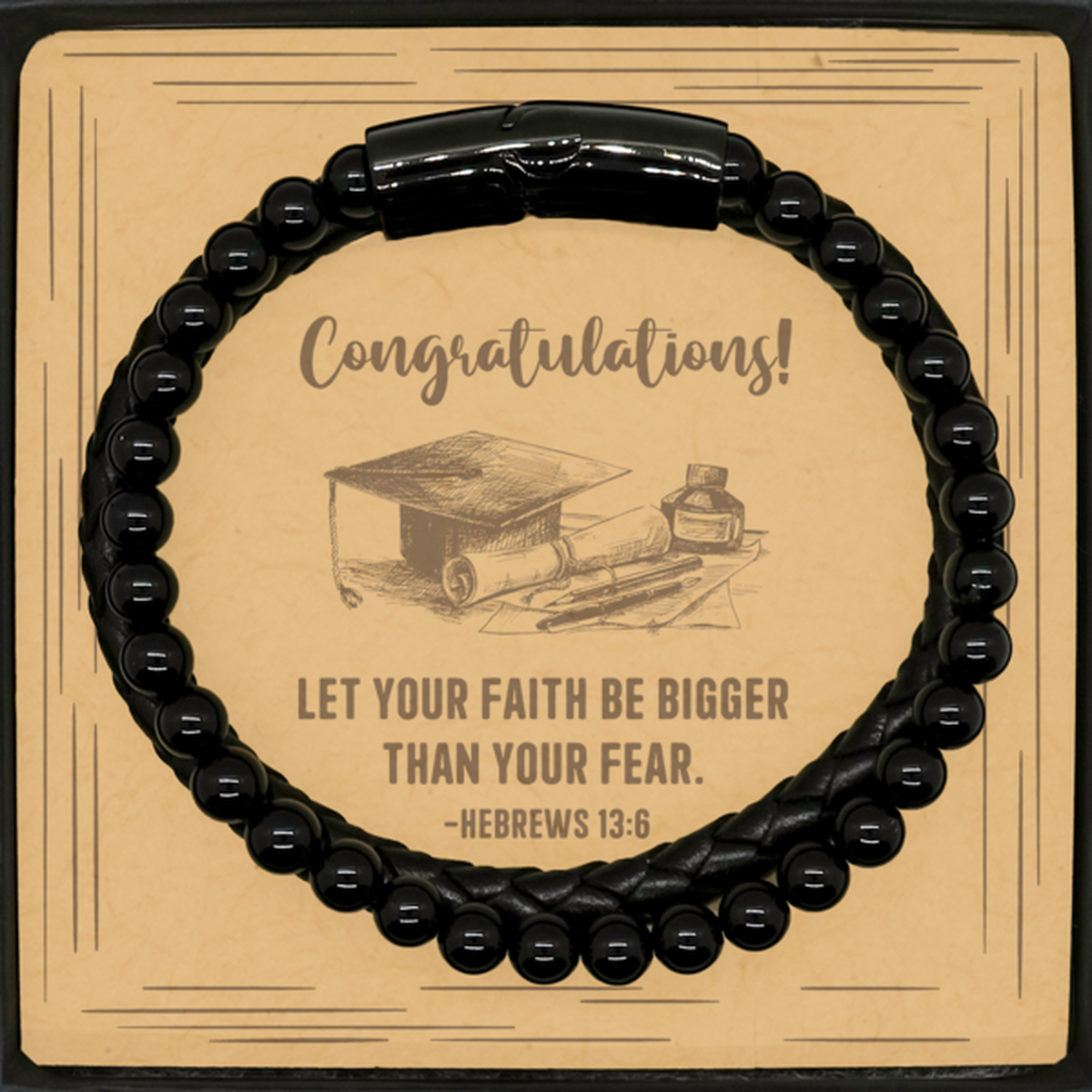 Religious Graduation Cards, Let your faith be bigger than your fear, Bible Verse Stone Leather Bracelet, Christian Graduation Gifts