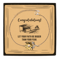 Load image into Gallery viewer, Religious Graduation Cards, Let your faith be bigger than your fear, Bible Verse .925 Sterling Silver Sunflower Bracelet, Christian Graduation Gifts
