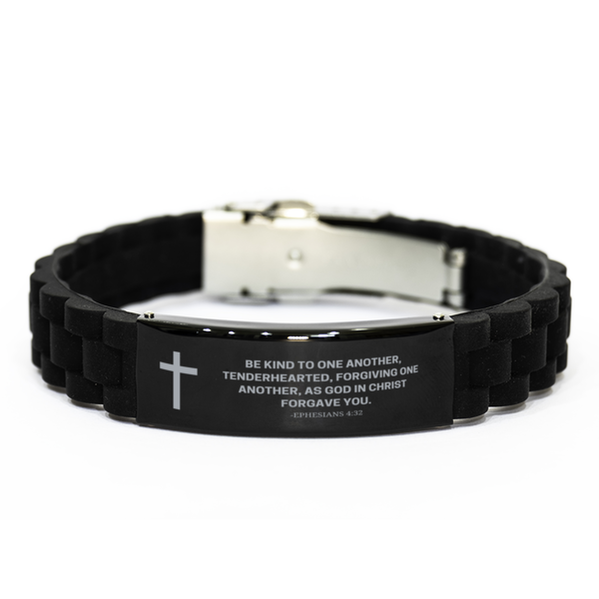 Baptism Gifts For Teenage Boys Girls, Christian Bible Verse Black Glidelock Clasp Bracelet, Be kind to one another, Catholic Confirmation Gifts for Son, Godson, Grandson, Nephew