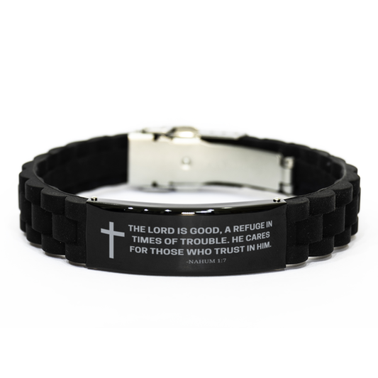 Baptism Gifts For Teenage Boys Girls, Christian Bible Verse Black Glidelock Clasp Bracelet, The Lord is good, Catholic Confirmation Gifts for Son, Godson, Grandson, Nephew