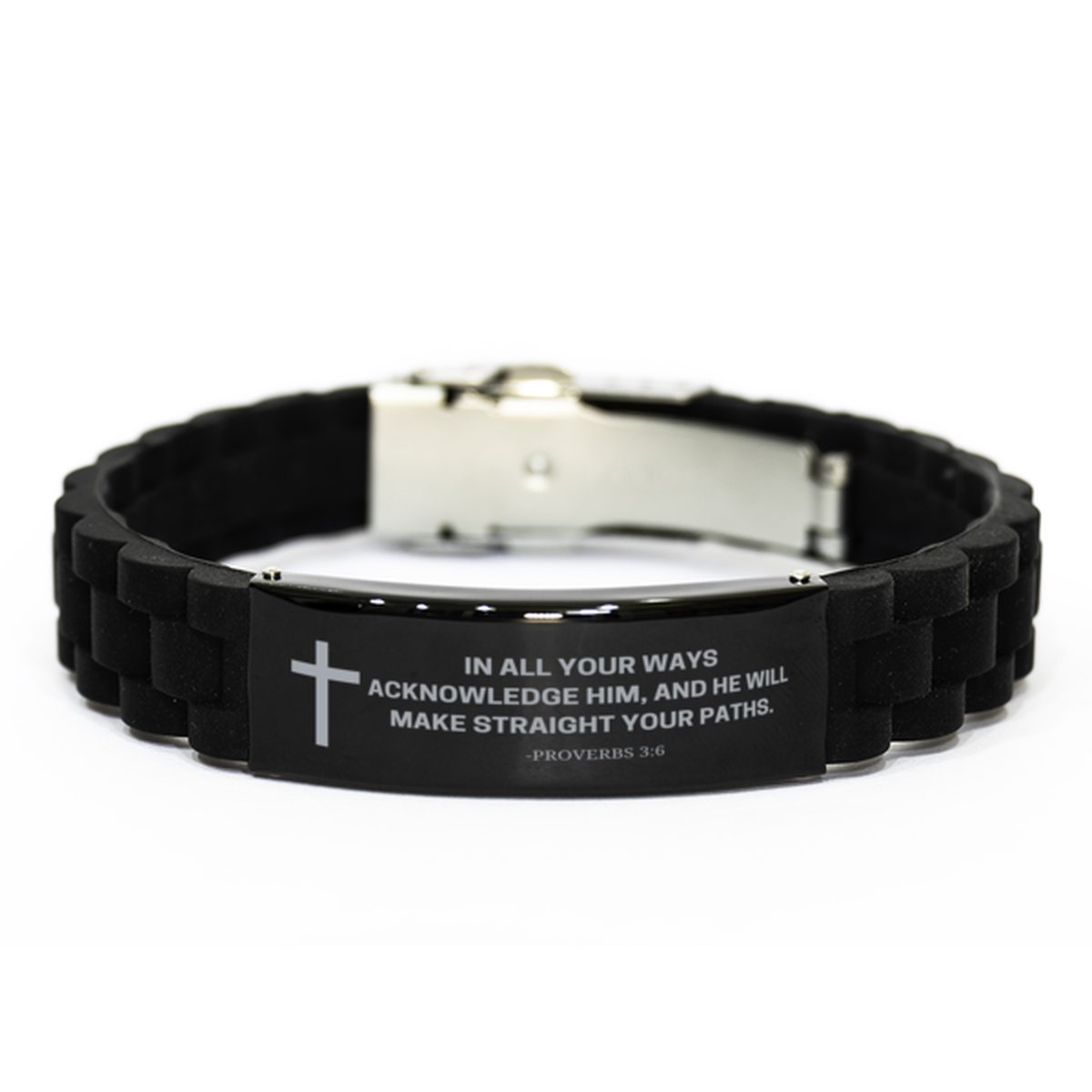 Baptism Gifts For Teenage Boys Girls, Christian Bible Verse Black Glidelock Clasp Bracelet, In all your ways acknowledge Him, Catholic Confirmation Gifts for Son, Godson, Grandson, Nephew