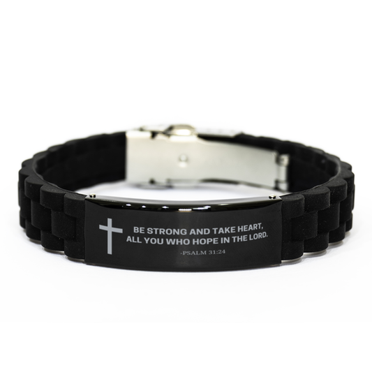 Baptism Gifts For Teenage Boys Girls, Christian Bible Verse Black Glidelock Clasp Bracelet, Be strong and take heart, Catholic Confirmation Gifts for Son, Godson, Grandson, Nephew