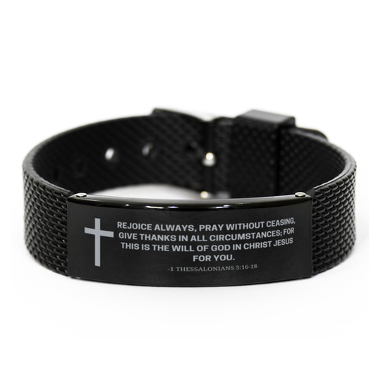Baptism Gifts For Teenage Boys Girls, Christian Bible Verse Black Shark Mesh Bracelet, Rejoice always, pray without ceasing, Catholic Confirmation Gifts for Son, Godson, Grandson, Nephew