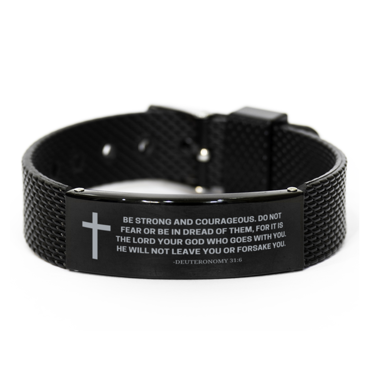 Baptism Gifts For Teenage Boys Girls, Christian Bible Verse Black Shark Mesh Bracelet, Be strong and courageous, Catholic Confirmation Gifts for Son, Godson, Grandson, Nephew
