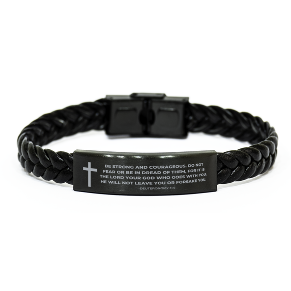 Baptism Gifts For Teenage Boys Girls, Christian Bible Verse Braided Leather Bracelet, Be strong and courageous, Catholic Confirmation Gifts for Son, Godson, Grandson, Nephew