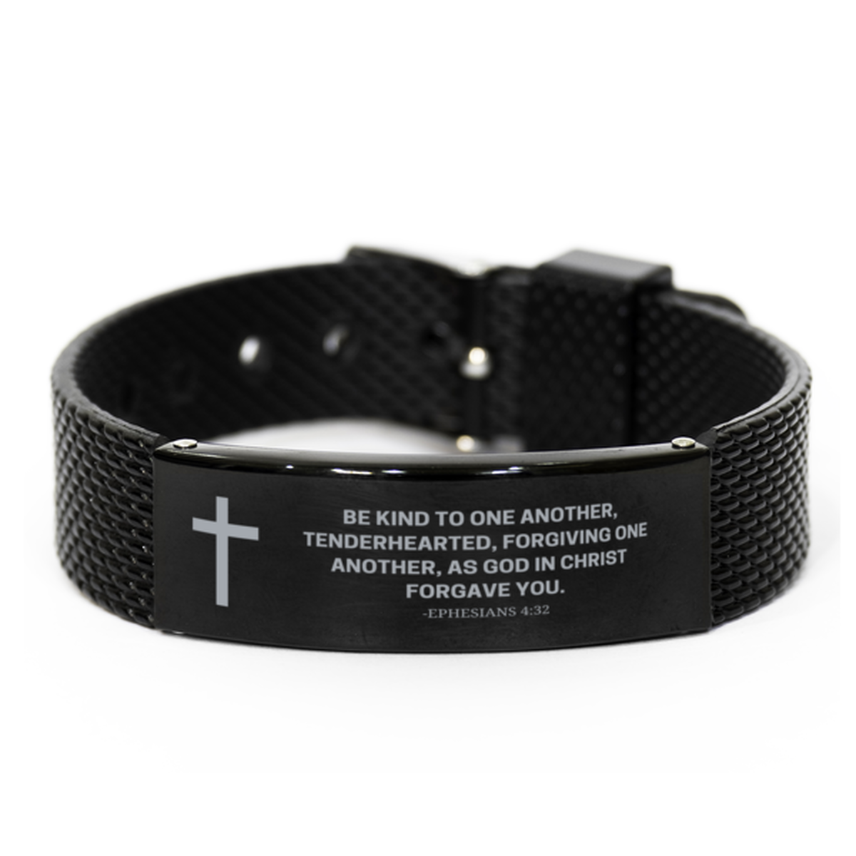 Baptism Gifts For Teenage Boys Girls, Christian Bible Verse Black Shark Mesh Bracelet, Be kind to one another, Catholic Confirmation Gifts for Son, Godson, Grandson, Nephew