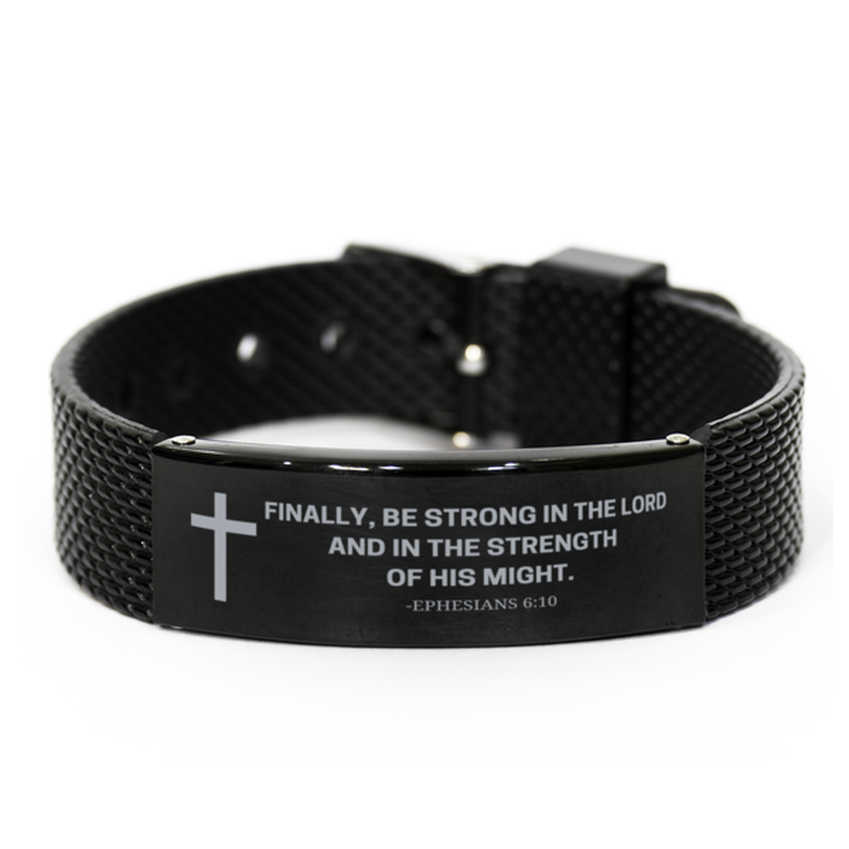 Baptism Gifts For Teenage Boys Girls, Christian Bible Verse Black Shark Mesh Bracelet, Finally, be strong in the Lord Catholic Confirmation Gifts for Son, Godson, Grandson, Nephew