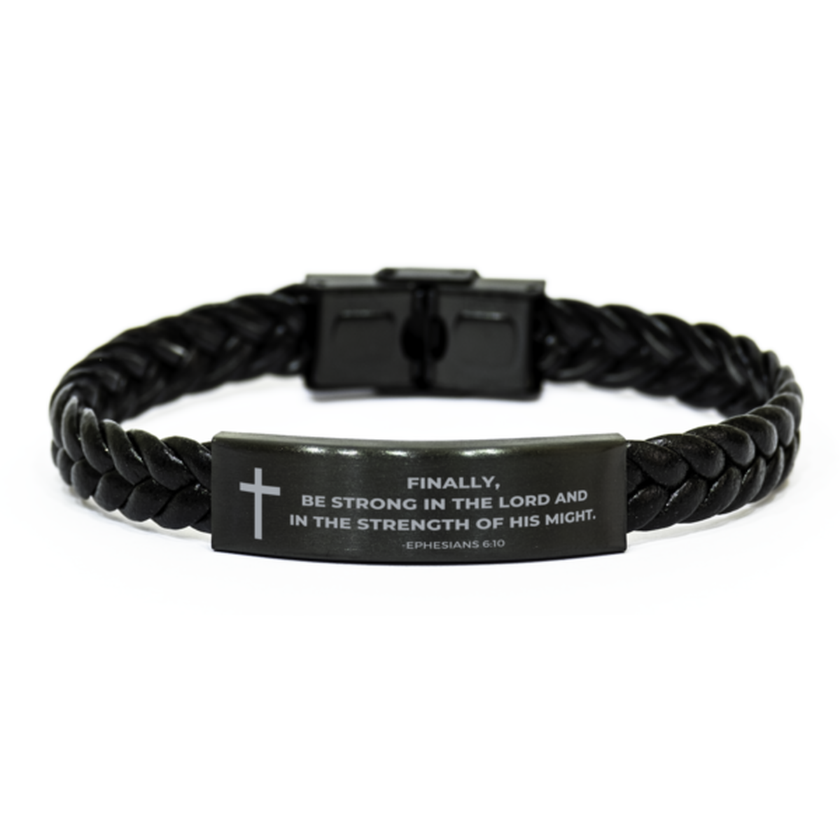 Baptism Gifts For Teenage Boys Girls, Christian Bible Verse Braided Leather Bracelet, Finally, be strong in the Lord Catholic Confirmation Gifts for Son, Godson, Grandson, Nephew