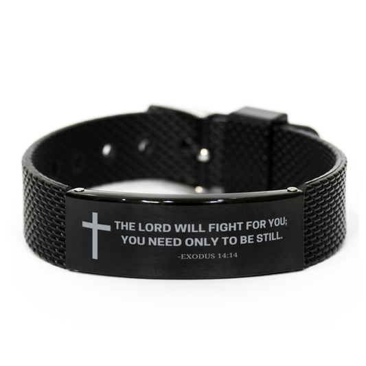 Baptism Gifts For Teenage Boys Girls, Christian Bible Verse Black Shark Mesh Bracelet, The Lord will fight for you, Catholic Confirmation Gifts for Son, Godson, Grandson, Nephew