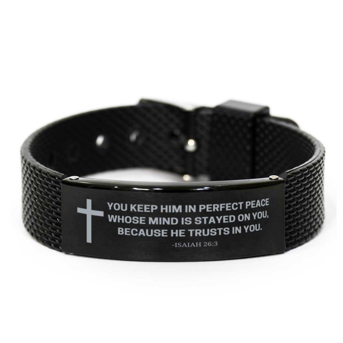Baptism Gifts For Teenage Boys Girls, Christian Bible Verse Black Shark Mesh Bracelet, You keep him in perfect peace, Catholic Confirmation Gifts for Son, Godson, Grandson, Nephew
