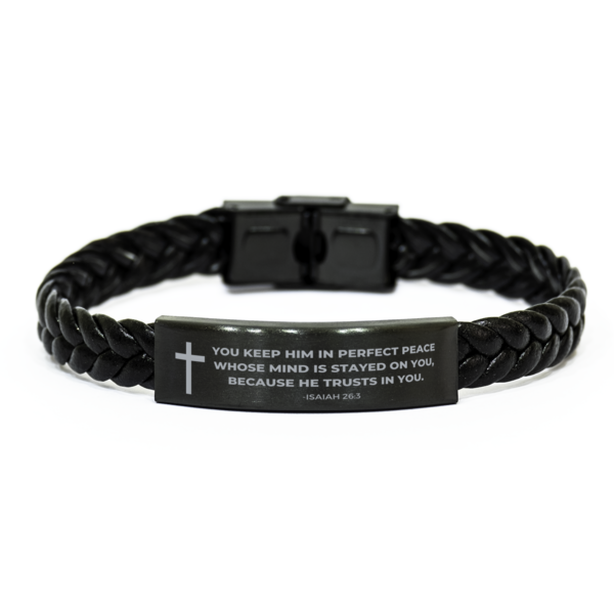 Baptism Gifts For Teenage Boys Girls, Christian Bible Verse Braided Leather Bracelet, You keep him in perfect peace, Catholic Confirmation Gifts for Son, Godson, Grandson, Nephew