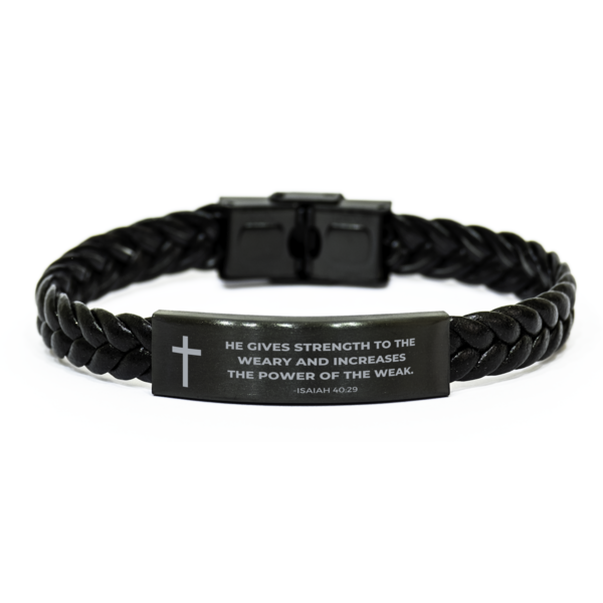 Baptism Gifts For Teenage Boys Girls, Christian Bible Verse Braided Leather Bracelet, He gives strength to the weary, Catholic Confirmation Gifts for Son, Godson, Grandson, Nephew