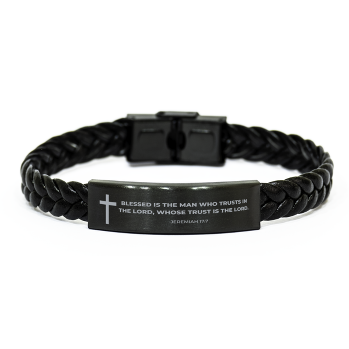 Baptism Gifts For Teenage Boys Girls, Christian Bible Verse Braided Leather Bracelet, Blessed is the man who trusts, Catholic Confirmation Gifts for Son, Godson, Grandson, Nephew