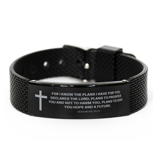 Baptism Gifts For Teenage Boys Girls, Christian Bible Verse Black Shark Mesh Bracelet, For I know the plans, Catholic Confirmation Gifts for Son, Godson, Grandson, Nephew