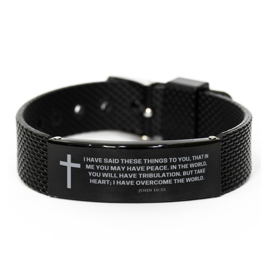 Baptism Gifts For Teenage Boys Girls, Christian Bible Verse Black Shark Mesh Bracelet, I have said these things, Catholic Confirmation Gifts for Son, Godson, Grandson, Nephew