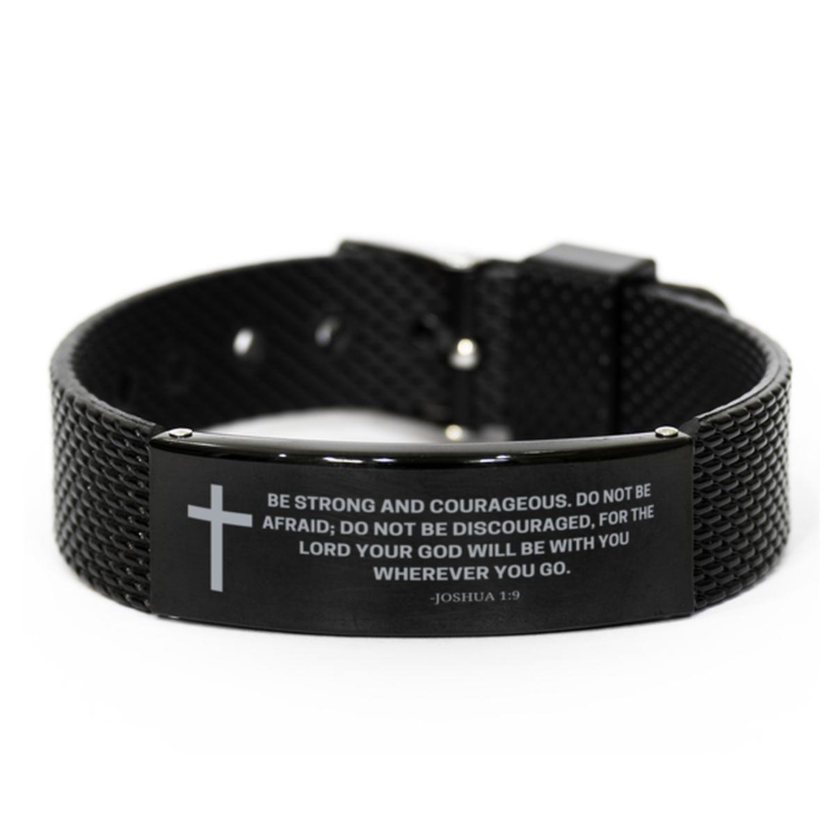 Baptism Gifts For Teenage Boys Girls, Christian Bible Verse Black Shark Mesh Bracelet, For the lord your God will be with you, Catholic Confirmation Gifts for Son, Godson, Grandson, Nephew